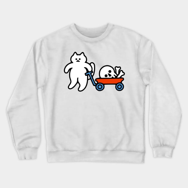 Cat and Skull Wagon Crewneck Sweatshirt by obinsun